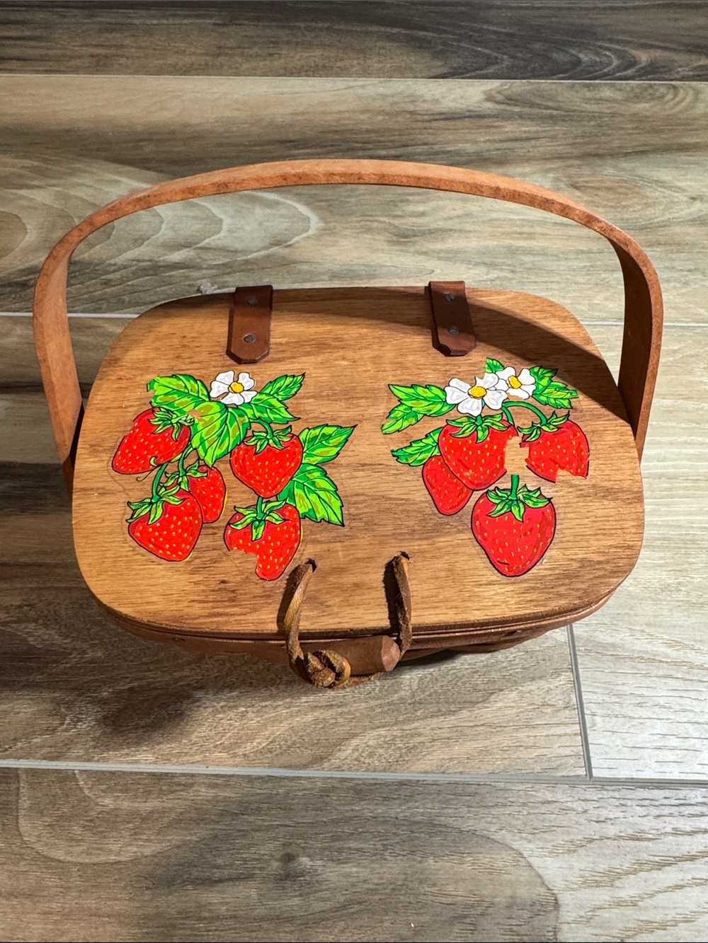 Vintage LONGABERGER 1989 Small Basket Purse with Lid & Leather Locking Strap